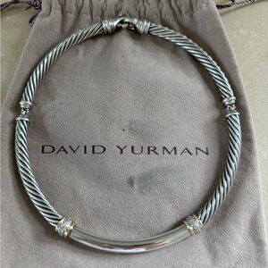 David Yurman Silver Cable Necklace with Diamond and Gold accents